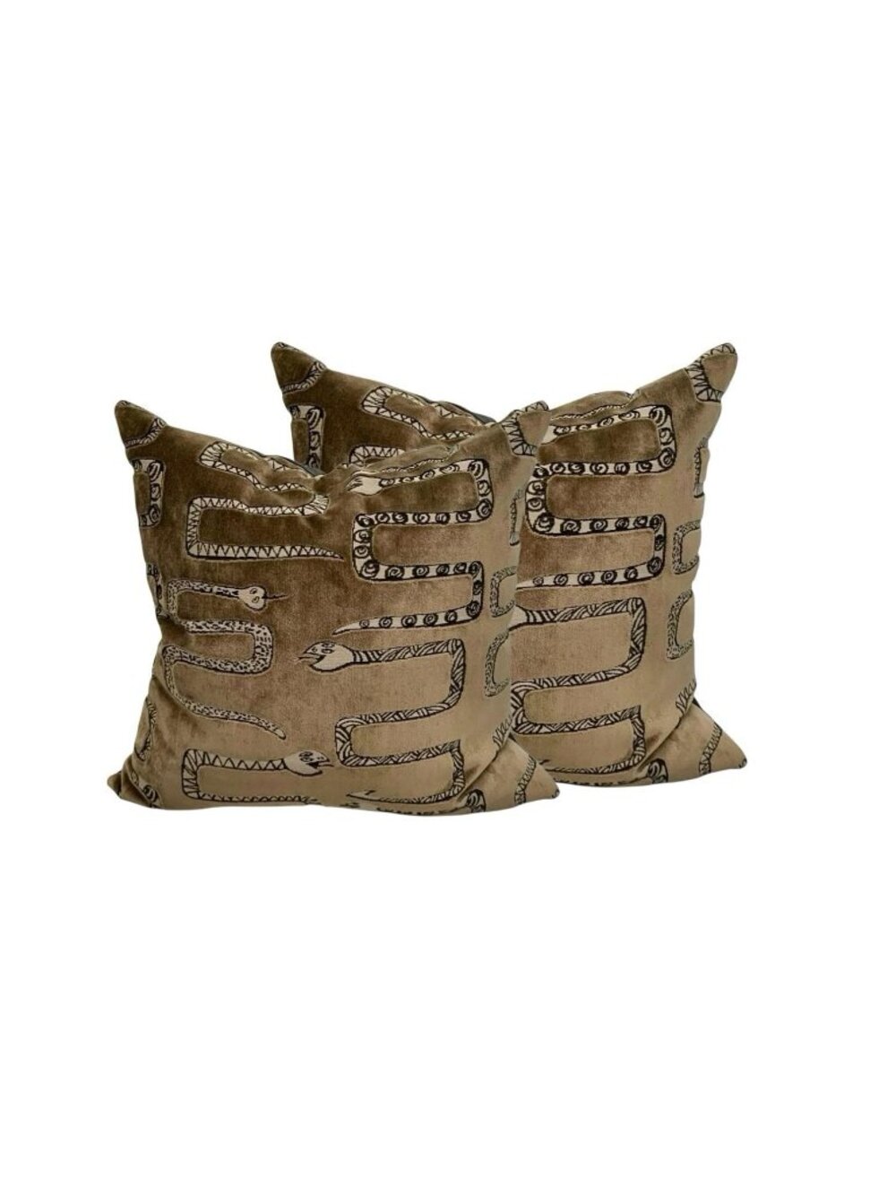 Pillow Pair Velvet with Snake Textured Motif Large Feather Filled Cushion Decor